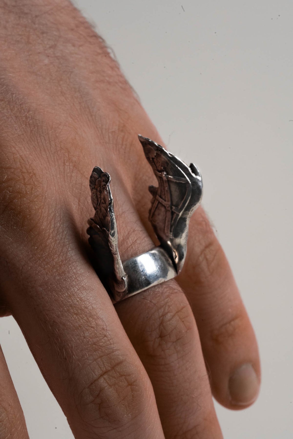 Goddess Nike Ring Sterling Silver worn on the finger