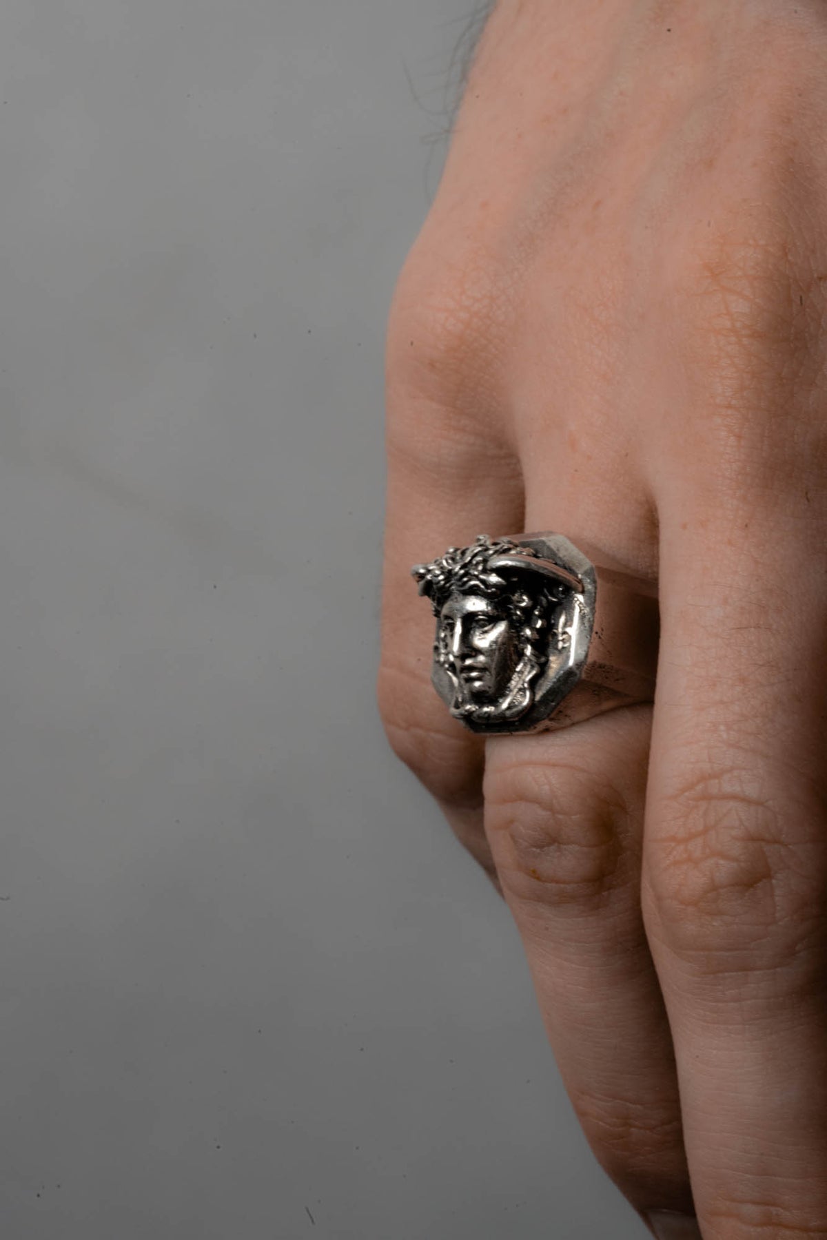 Medusa Ring Sterling Silver on Finger