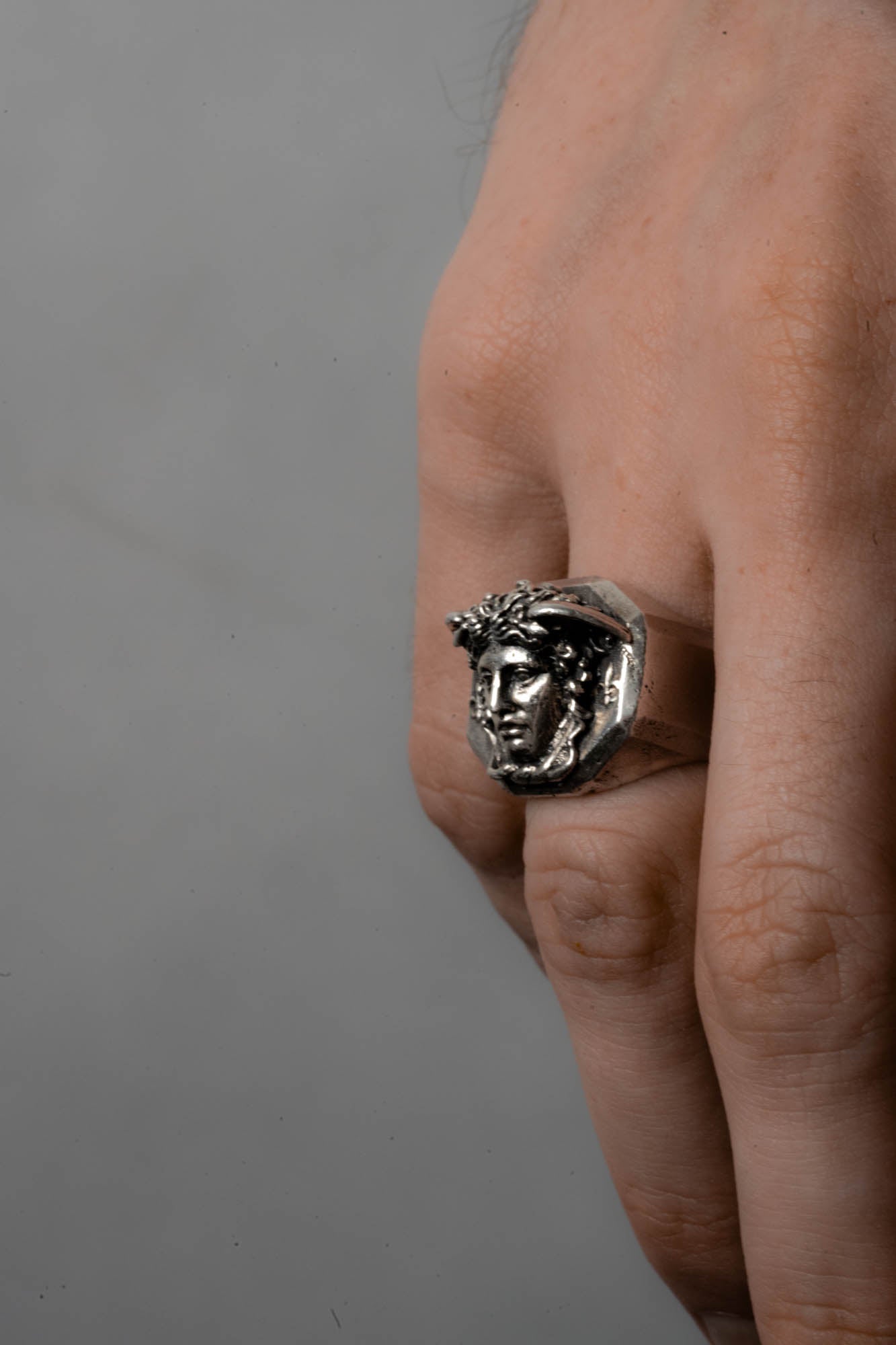 Medusa Ring Sterling Silver on Finger